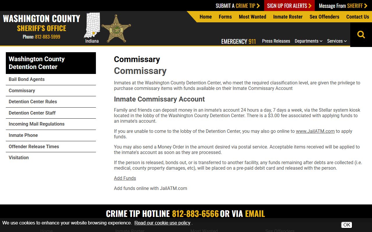 Washington County Clerk of Courts fee distinction with commissary