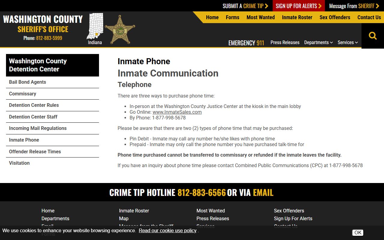Washington County Clerk of Courts distinction from inmate phone fees
