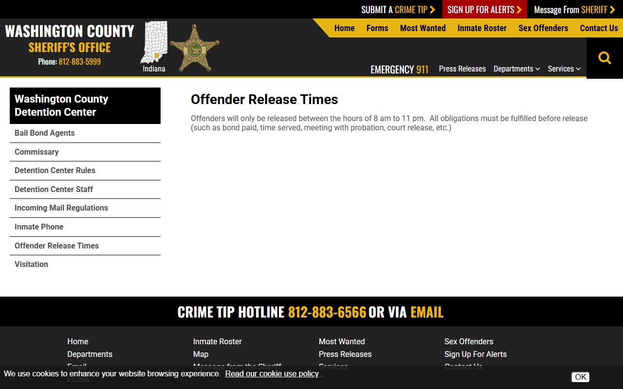Washington County Clerk of Courts bond and release timing context