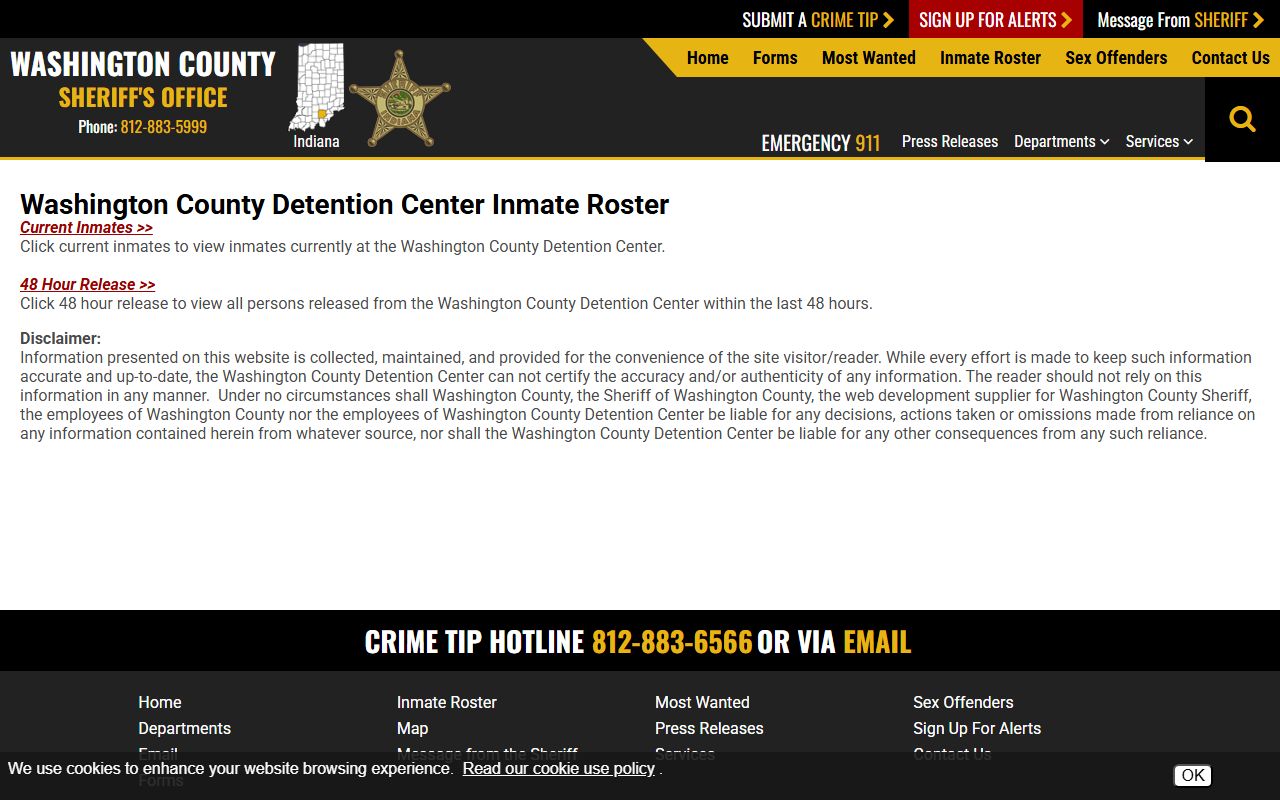 Washington County arrest records inmate roster choice page