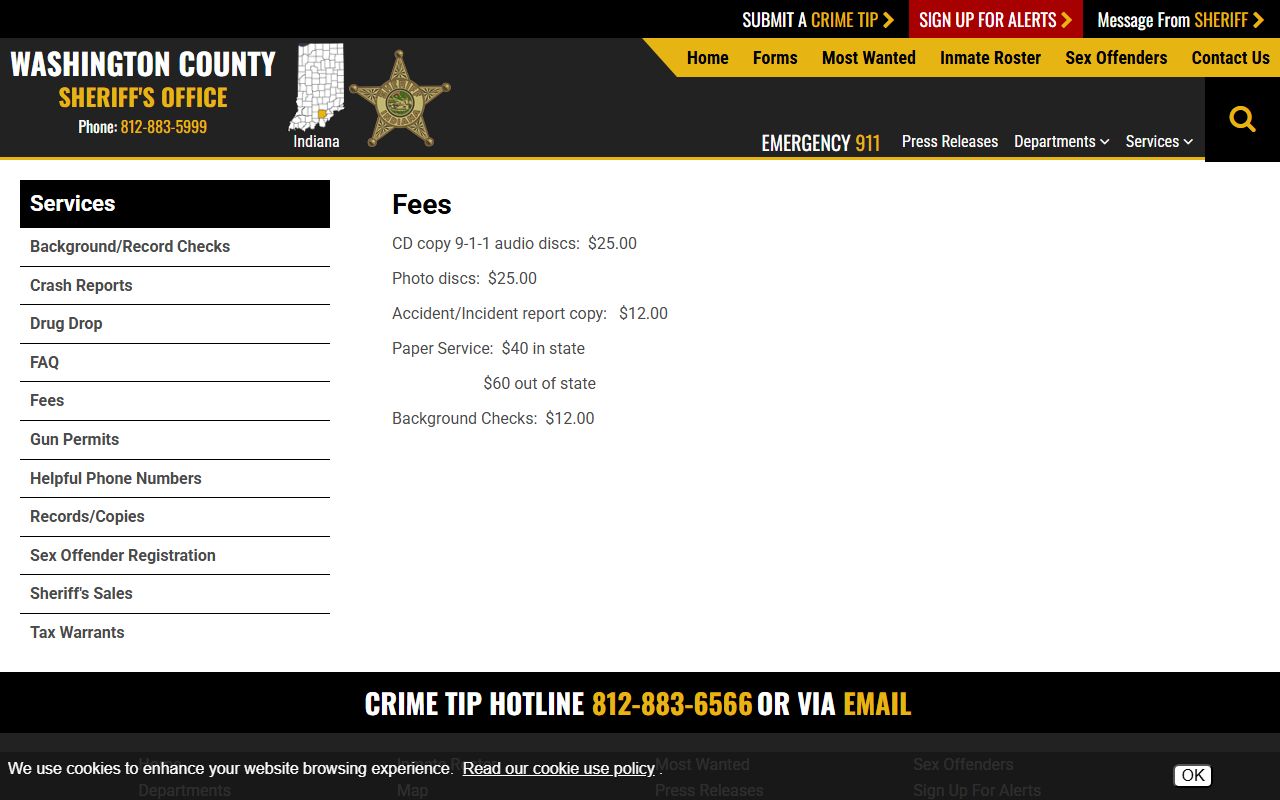 Washington County arrest records sheriff fee schedule