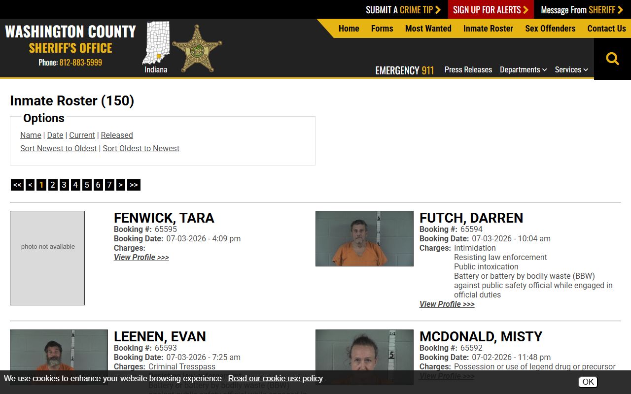 Washington County arrest records current inmate roster