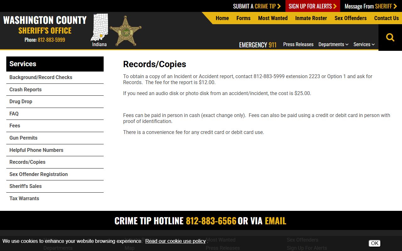 Washington County arrest records sheriff records and copies