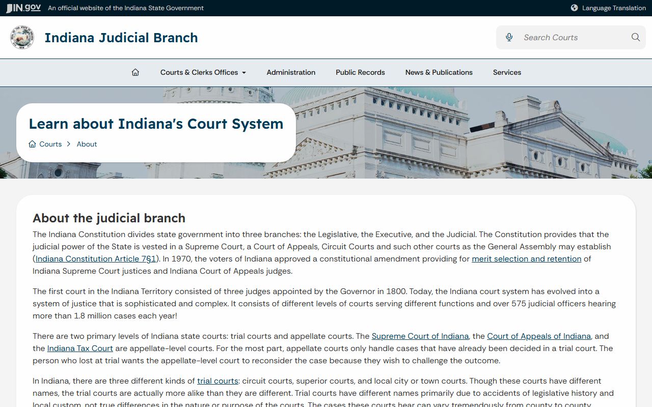 Washington County court dockets Indiana court system overview