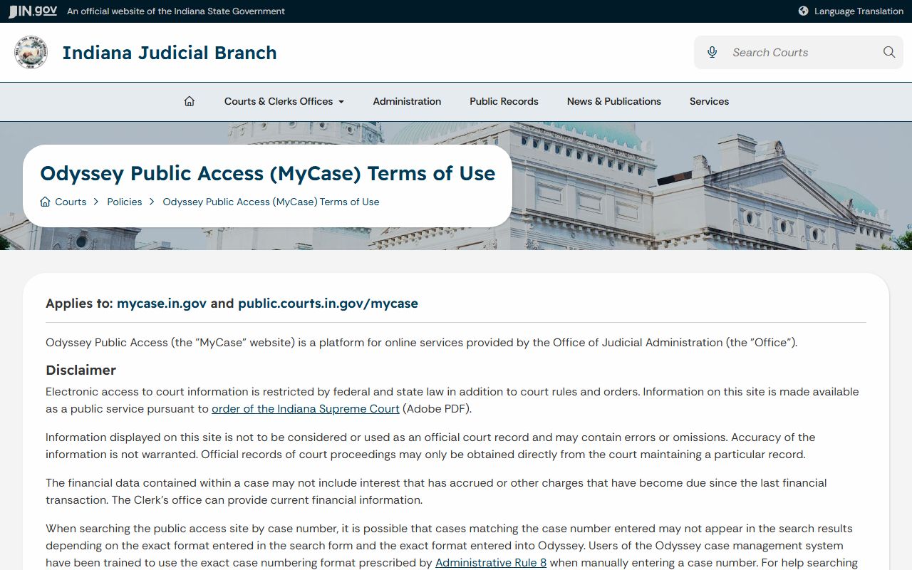 Washington County court records MyCase terms of use