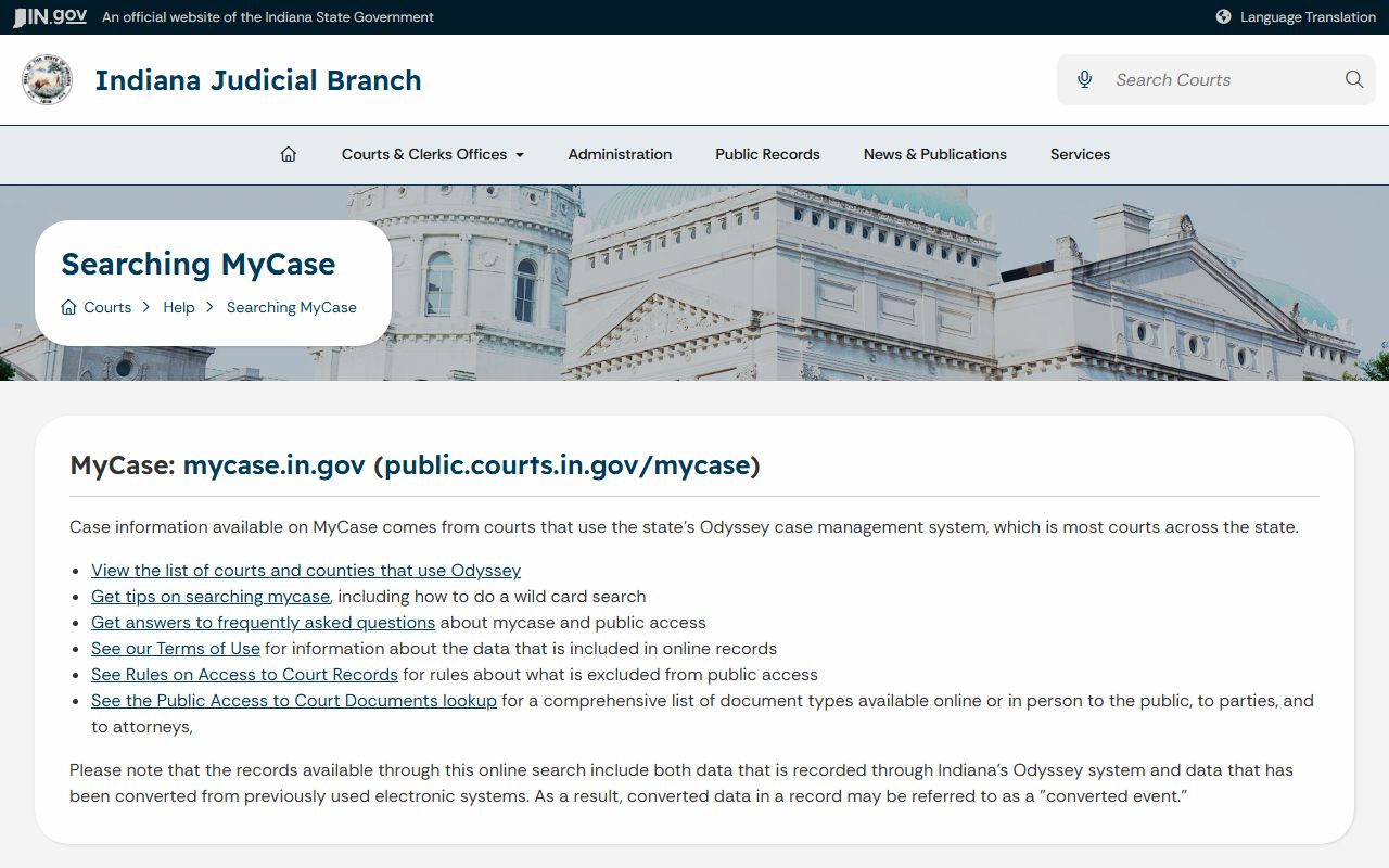 Washington County court records MyCase help page