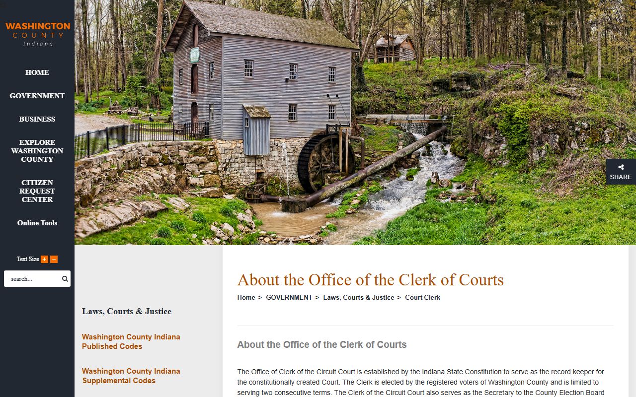 Washington County court records Clerk of Courts contact page