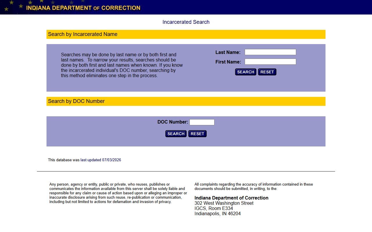 Washington County inmate records Indiana offender search