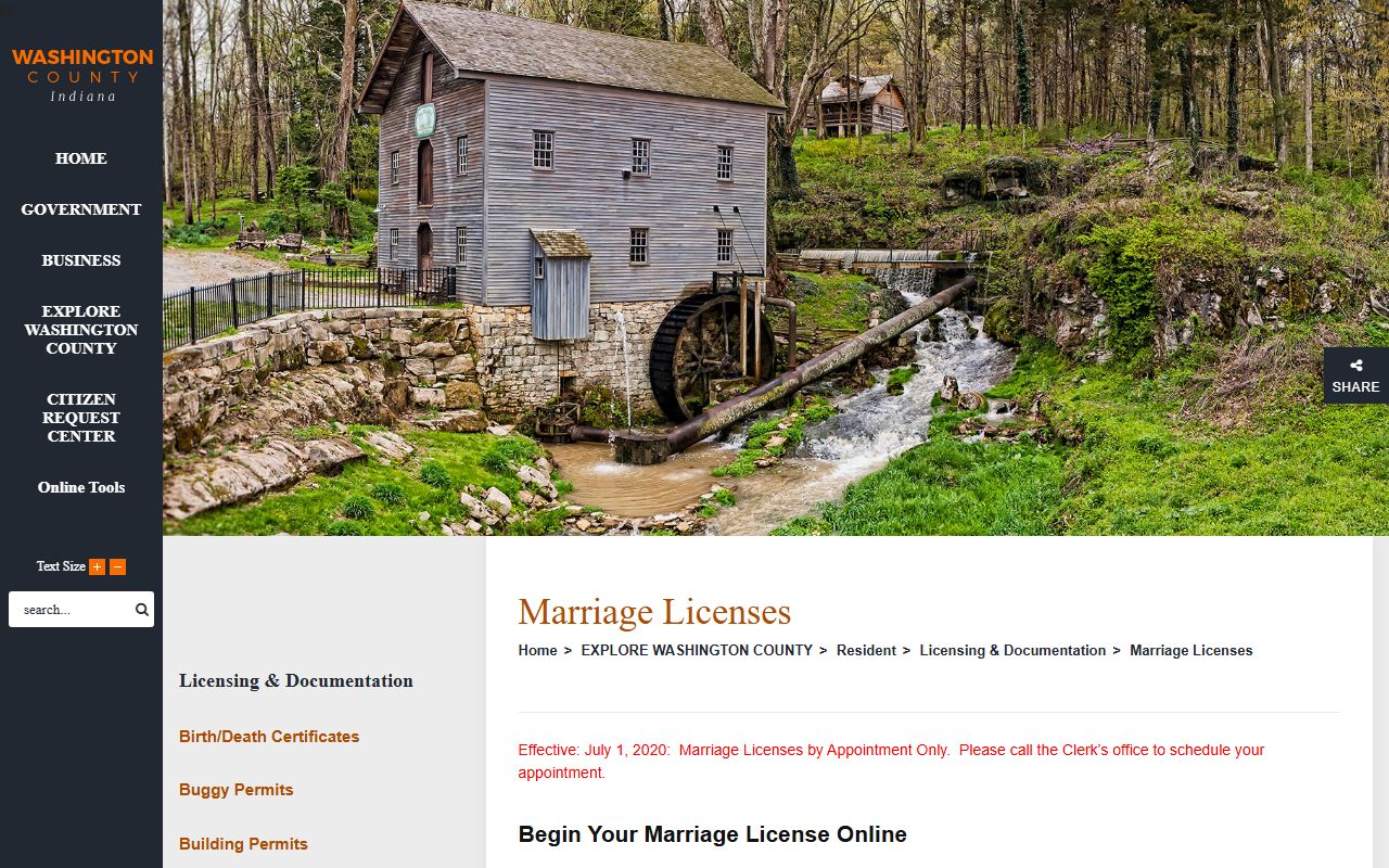 Washington County marriage records license instructions