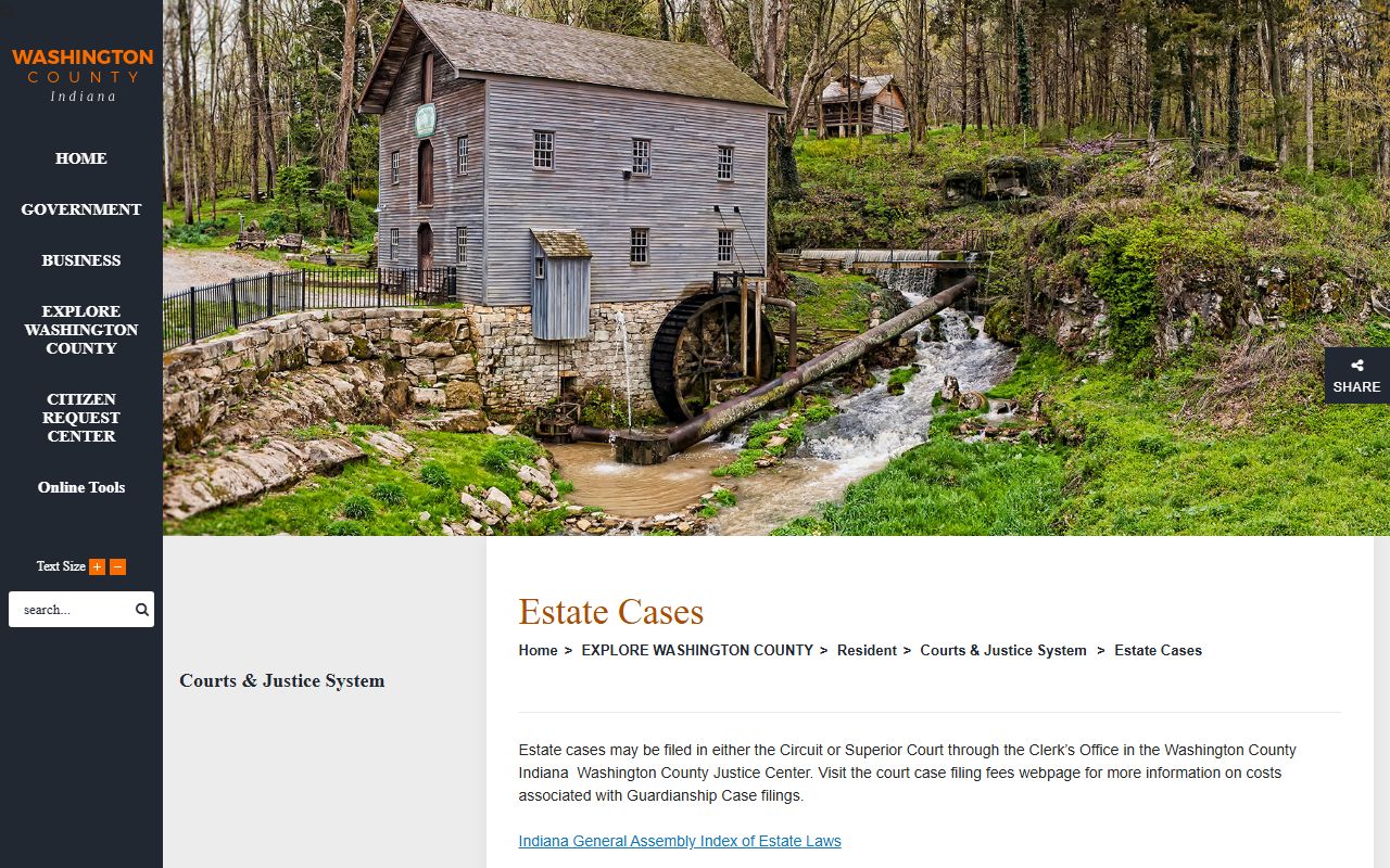 Washington County probate records estate case filing page