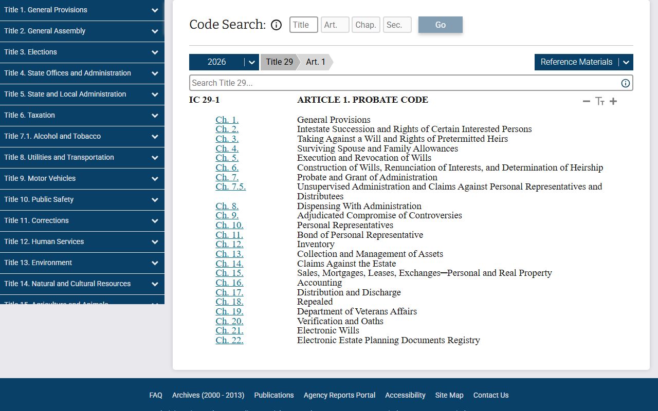 Washington County probate records Indiana probate code