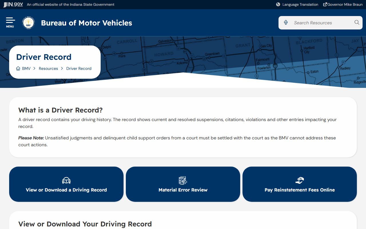 Washington County traffic court records Indiana BMV driver record