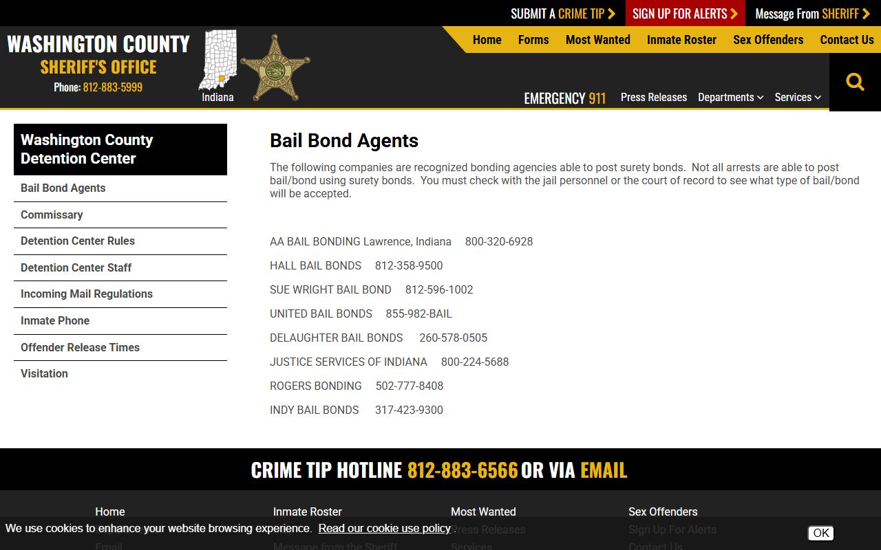 Washington County warrant records bonding company information