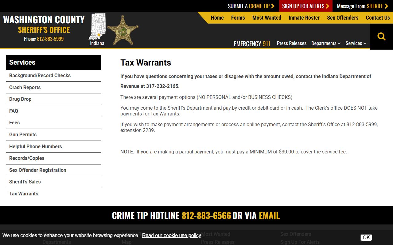 Washington County warrant records tax warrant information